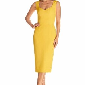 DRESS THE POPULATION Elle Yellow Fitted Sweetheart Midi Dress